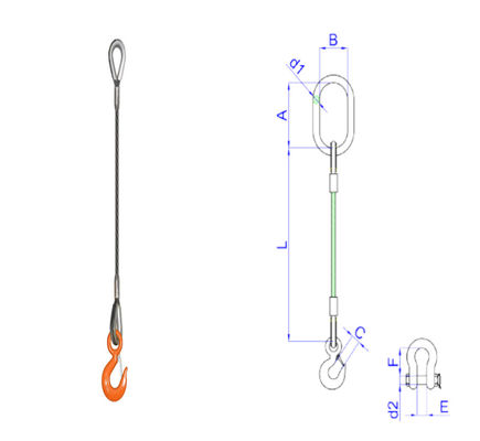 собрание слинга веревочки провода 20mm, подъемные стропы подъема кабеля одиночной ноги стальные